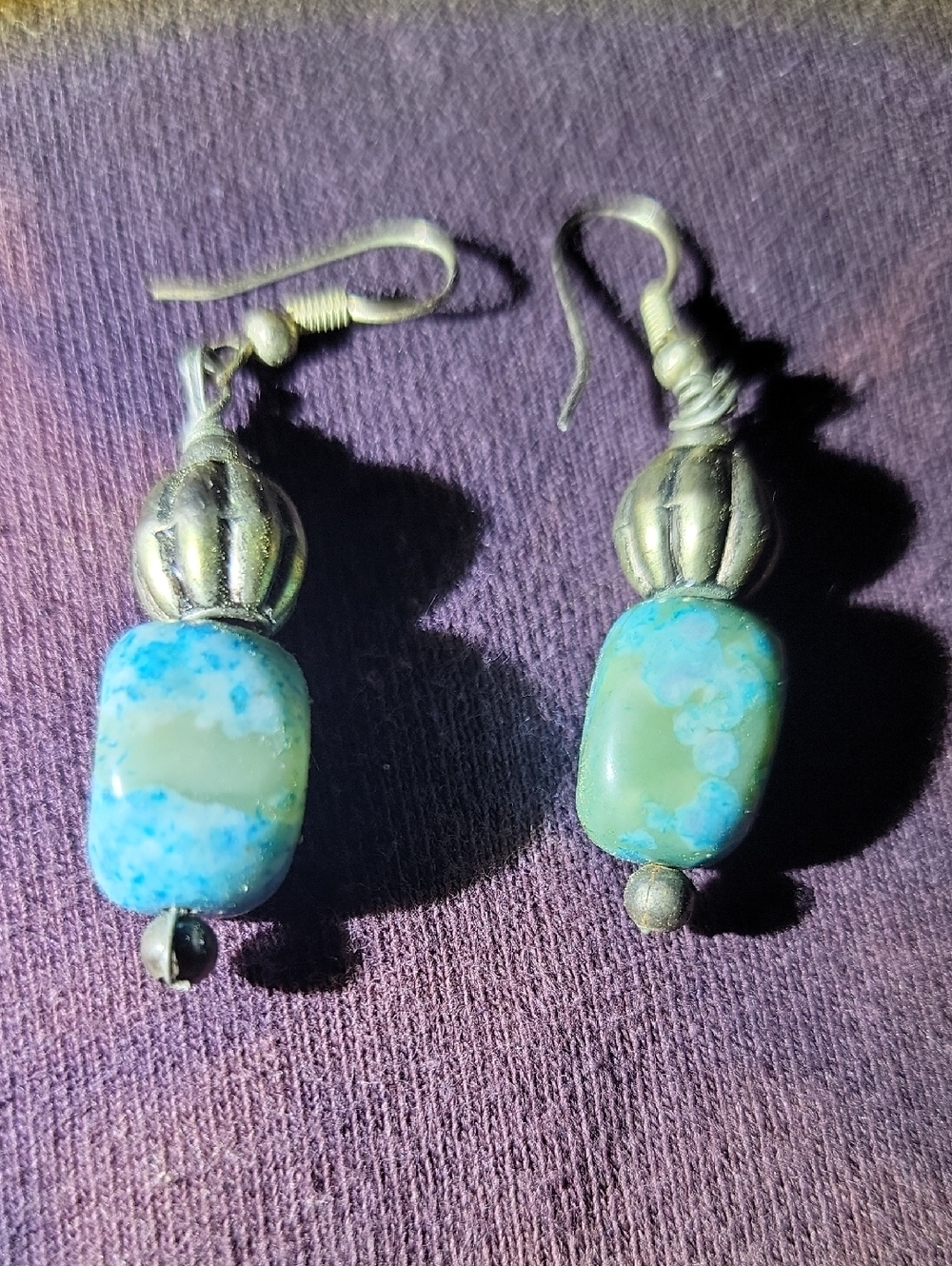 Turquoise Blue-Green Bead Dangle Earrings - Unbranded